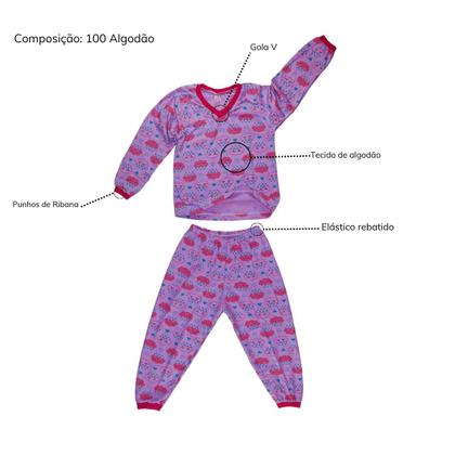 Imagem de Kit 8 Pijama Bebê Calça Manga Longa Baby Doll Conjunto Para Menina Crianças