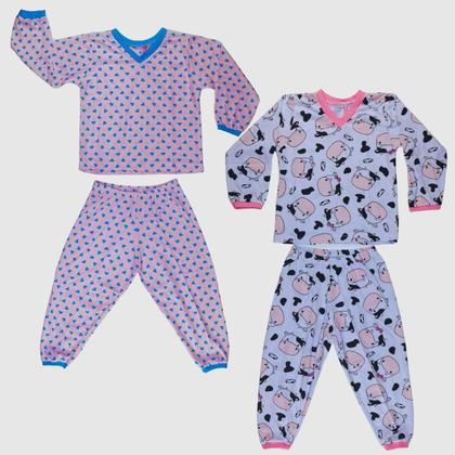 Imagem de Kit 8 Pijama Bebê Calça Manga Longa Baby Doll Conjunto Para Menina Crianças
