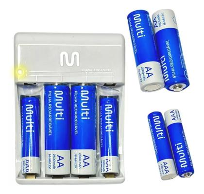 Imagem de Kit 8 Pilhas Recarregáveis AA e AAA + Carregador de Pilhas Multilaser