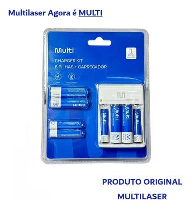 Imagem de Kit 8 Pilhas Recarregáveis AA e AAA + Carregador de Pilhas Multilaser