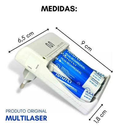 Imagem de Kit 8 Pilhas Recarregáveis AA e AAA + Carregador de Pilhas Multilaser