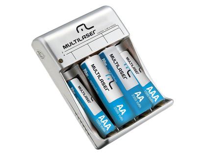 Imagem de Kit 8 Pilhas Recarregáveis AA e AAA + Carregador de Pilhas Multilaser