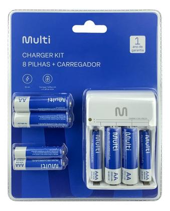 Imagem de Kit 8 Pilhas Recarregáveis AA e AAA + Carregador de Pilhas Multilaser