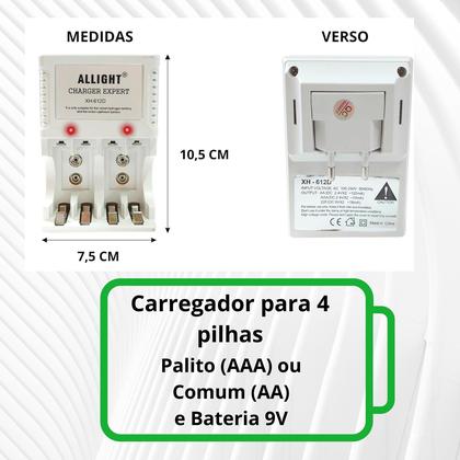 Imagem de Kit 8 Pilhas Recarregáveis Carregador Rápido Bivolt AA / AAA