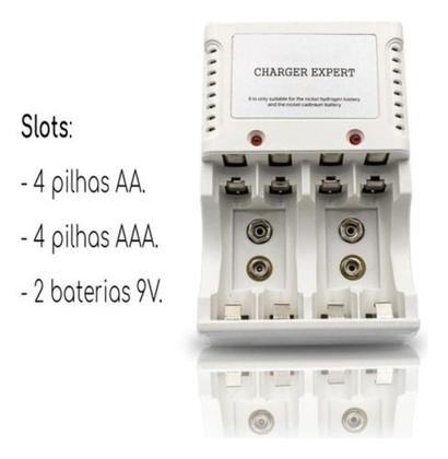 Imagem de Kit 8 Pilhas Recarregáveis Carregador Rápido Bivolt Aa E Aaa