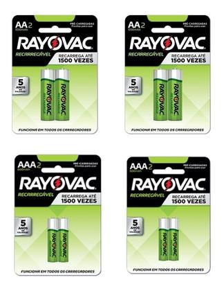 Imagem de Kit 8 Pilhas Recarregável Rayovac Aa E Aaa Com Nf