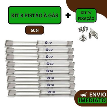 Imagem de Kit 8 Pistão À Gás Com Amortecedor Para Armário Cozinha 60N