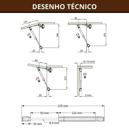 Imagem de Kit 8 Pistão À Gás Com Amortecedor Para Armário Cozinha 60N