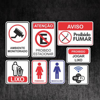 Imagem de Kit 8 Placas De Sinalização Indicativos Avisos Atenção