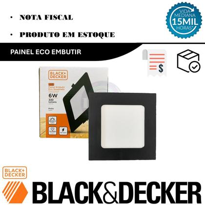 Imagem de Kit 8 Plafon Quadrado Embutir 6w Preto 12x12 Branco Frio 6500K