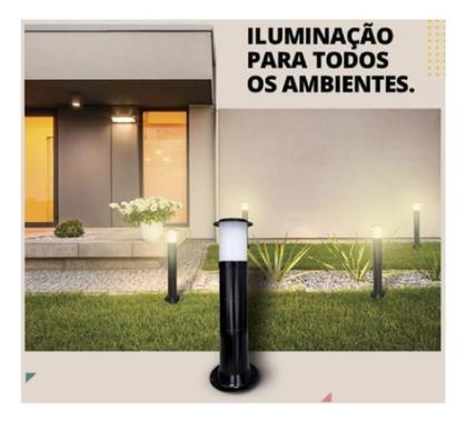 Imagem de Kit 8 Poste Balizador Luminária Casa Sítio Jardim 35cm Preto + Lâmpada