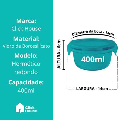 Imagem de Kit 8 Pote De Vidro Hermético Redondo Com Tampa Lock Marmita Fit 400ml