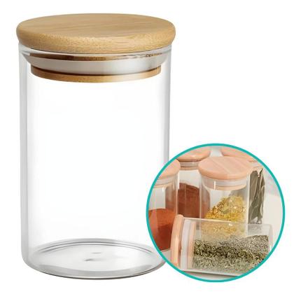 Imagem de Kit 8 Potes Hermético Mantimento Armazenamento De Vidro Com Tampa de Bambu 250ml