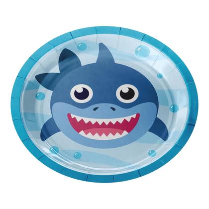 Imagem de Kit 8 Pratos 8 Copos de Papel Festa Aniversário Tubarão