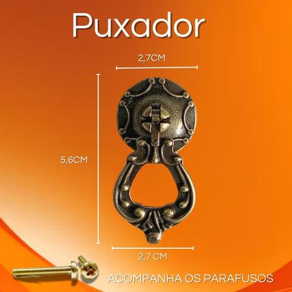 Imagem de Kit 8 Puxadores Colonial Retrô De Gaveta Cômoda Modelo Milão