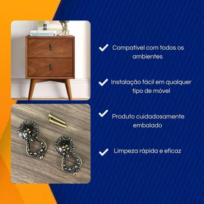 Imagem de Kit 8 Puxadores Colonial Retrô De Gaveta Cômoda Modelo Milão