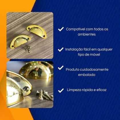 Imagem de Kit 8 Puxadores de Gaveta Concha Colonial, Premium, Alta Qualidade