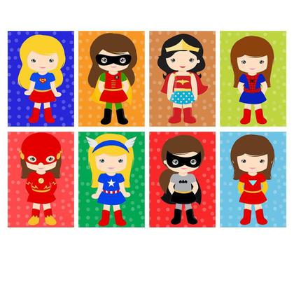 Imagem de Kit 8 quadros super heroinas mulher maravilha batgirl flash quadro infantil avengers