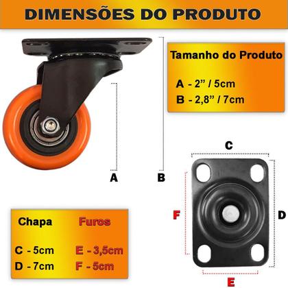 Imagem de kit 8 Rodizio giratorios com freio antirisco 2 Polegadas RRJ