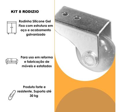 Imagem de Kit 8 Rodízios Rodinha 38mm Fixo Multiuso para Sofá Bicama e Móveis em Geral