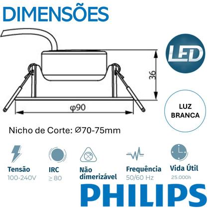 Imagem de Kit 8 Spot Led Philips Redondo Embutir 6.2w Luz Branca 6500K