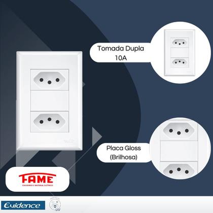 Imagem de Kit 8 Tomadas Dupla Padrão 2P+T Dist 4x2 10A Evidence - FAME