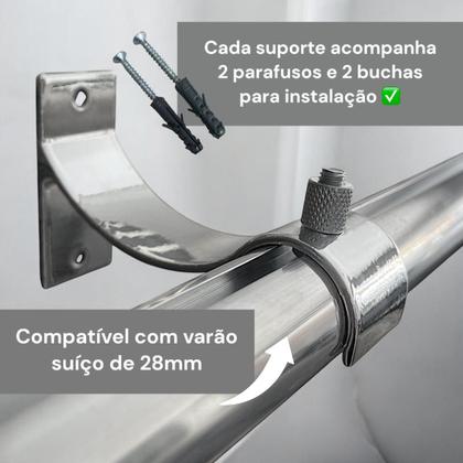 Imagem de Kit 8 un Suporte Alumínio Perfil Invertido Varão Wave 28mm Cor Cortina Instalação Parafuso