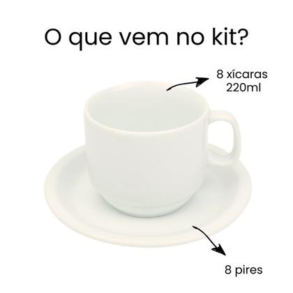 Imagem de Kit 8 Xícaras de Chá com Pires 220ml em Porcelana