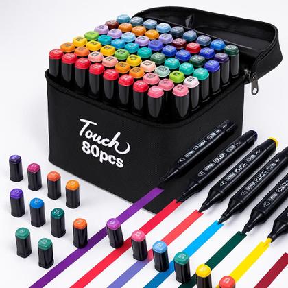 Imagem de Kit 80 Canetinhas Marcador Escolar Profissional Ponta Dupla