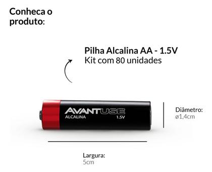 Imagem de kit 80 Pilhas Alcalina Pequena AA 1.5v 2A Cod: 408020015-10 Avant Use