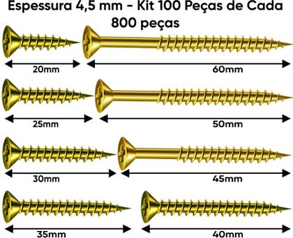 Imagem de Kit 800 Parafusos Chip board 4.5mm Chata Philips Madeira