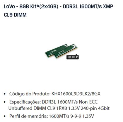 Imagem de Kit 8GB Memoria DDR3 1600 Mhz (2x4GB)
