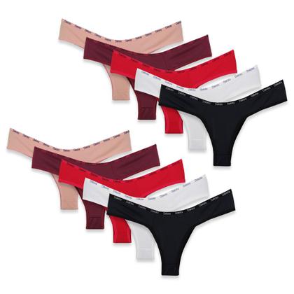 Imagem de Kit 9 Calcinha Tanga Fio Duplo Feminina Lingerie Forro Algodão