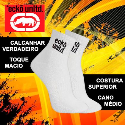 Imagem de Kit 9 Pares Meias Ecko Unltd Cano Médio Feminino Branco