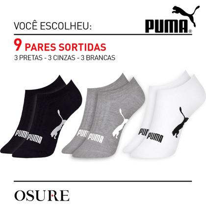 Imagem de Kit 9 Pares Meias Puma Sapatilha Algodão Cano Baixo Meia Soquete Adulto Masculino Feminino Original