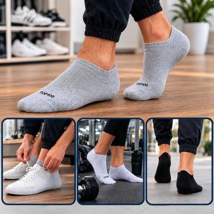 Imagem de Kit 9 Pares Meias Soquete Masculina Top100  Conforto Extremo e Não Escorrega Cores Preta, Cinza e Branca