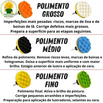 Imagem de Kit 9 Peças 5 Pol. 125mm Disco Espuma Boina Lã Prato Pino M14 Polimento Automotivo KP13
