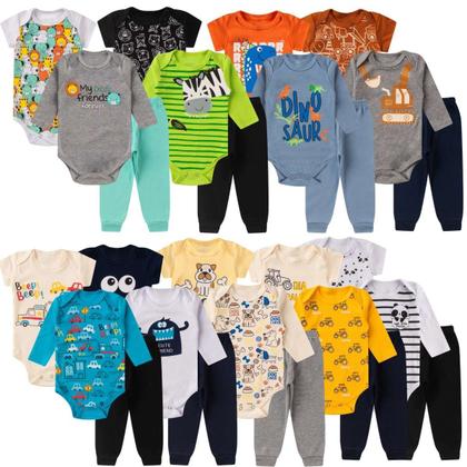 Imagem de Kit 9 peças Roupa Bebê Body e Mijão com punhos, menino e menina Suedine 100 algodão, Enxoval Atacado recém nascido, P M G e GG