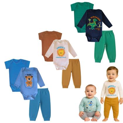 Imagem de Kit 9 peças Roupa Bebê Body e Mijão com punhos, menino e menina Suedine 100 algodão, Enxoval Atacado recém nascido, P M G e GG