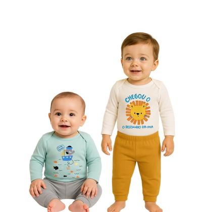 Imagem de Kit 9 peças Roupa Bebê Body e Mijão com punhos, menino e menina Suedine 100 algodão, Enxoval Atacado recém nascido, P M G e GG