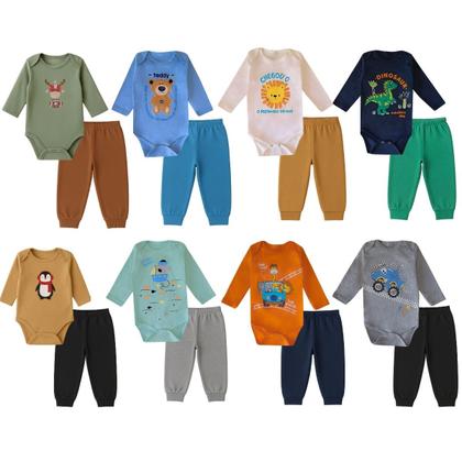Imagem de Kit 9 peças Roupa Bebê Body e Mijão com punhos, menino e menina Suedine 100 algodão, Enxoval Atacado recém nascido, P M G e GG