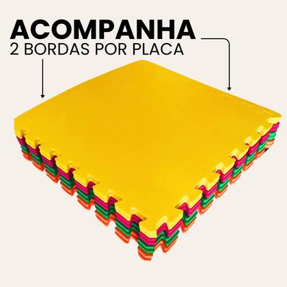 Imagem de Kit 9 Placas Tapete Tatame EVA 50x50cm 20mm 18 Bordas 2,25m² Emborrachado Exercício Yoga Pilates Proteção Infantil bebe Antiderrapante Impermeável