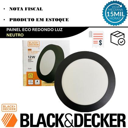 Imagem de Kit 9 Plafon Redondo Sobrepor 12w Preto Branco Neutro 4000K