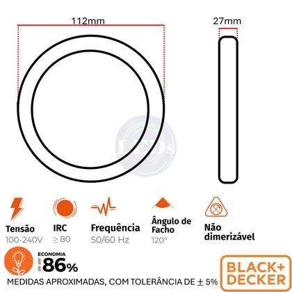 Imagem de Kit 9 Plafon Redondo Sobrepor 6w Preto Branco Neutro 4000K