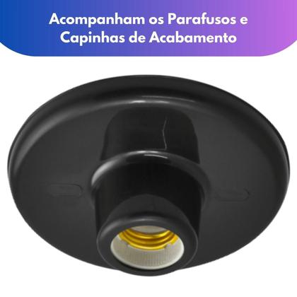 Imagem de Kit 9 Plafonier Plafon Soquete E27 Preto 9 Lâmpada Led 6,5W