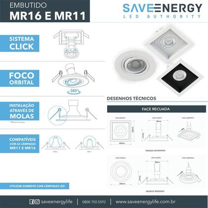 Imagem de Kit 9 Spot Embutir Quadrado Recuado Dicroica Mr16 Branco