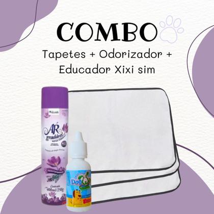 Imagem de Kit 9 Tapetes Higiênicos P/Pets + Odorizador Flores Campestres 400ml Bom Ar + Educador Xixi Sim 20ml