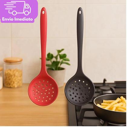 Imagem de Kit 9 Utensílios de Silicone Cozinha Profissional 3 Escumadeira 3 Concha 3 Colher Resistentes