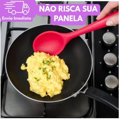 Imagem de Kit 9 Utensílios de Silicone Cozinha Profissional 3 Escumadeira 3 Concha 3 Colher Resistentes