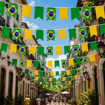 Imagem de Kit 90 Bandeirinhas Varal do Brasil 50 Metros De Plástico